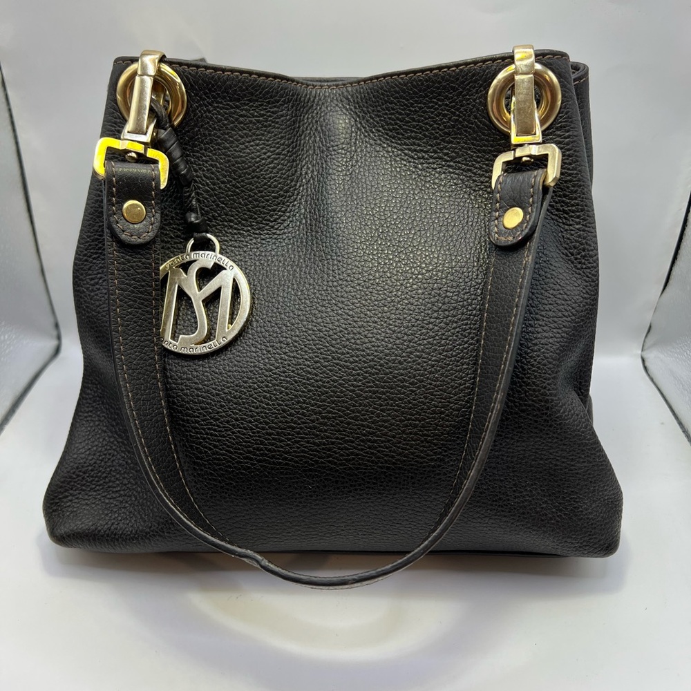 Brown Pebbled Italian Leather Shoulder Bag by Santa Marinella